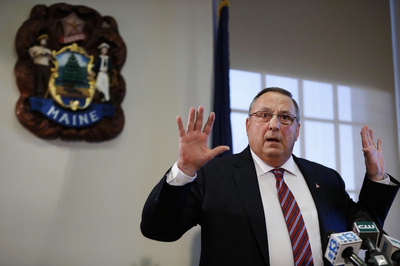 Maine Gov. Paul LePage speaks at a news conference at the State House in Augusta, Maine. CREDIT: AP PHOTO/ROBERT F. BUKATY