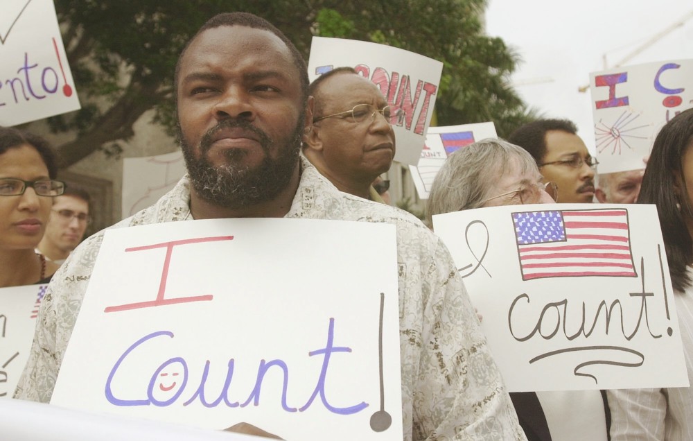 Ex-felons call attention to their lack of voting rights in a demonstration in Florida. CREDIT: AP PHOTO/J. PAT CARTER