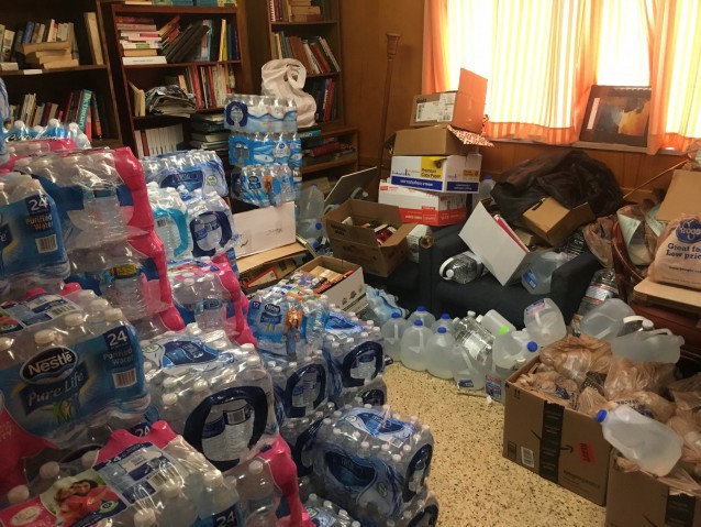Water donations at the Mission of Hope shelter in Flint. CREDIT: Kira Lerner