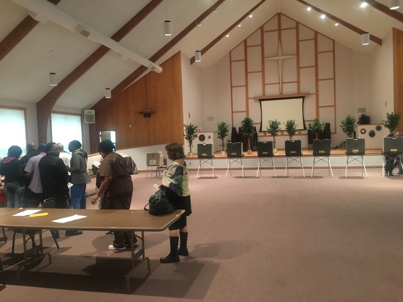 Grace Emmanuel Church, one of the busiest polling places in Flint CREDIT: KIRA LERNER