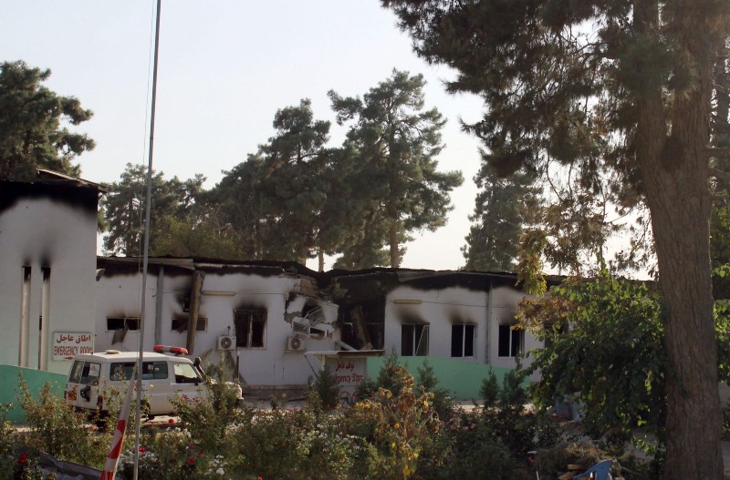 In this Wednesday, Oct. 14, 2015 photo, the charred remains of the Doctors Without Borders hospital is seen after being hit by a U.S. airstrike in Kunduz, Afghanistan. CREDIT: NAJIM RAHIM VIA AP