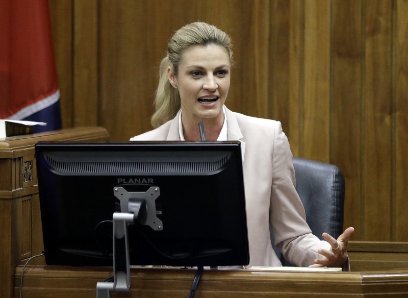 Sportscaster and television host Erin Andrews testifies Tuesday, March 1, 2016, in Nashville, Tenn. CREDIT: MARK HUMPHREY, AP