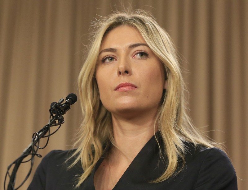 Tennis star Maria Sharapova speaks during a news conference in Los Angeles on Monday, March 7, 2016. Sharapova says she has failed a drug test at the Australian Open. CREDIT: DAMIAN DOVARGANES, AP