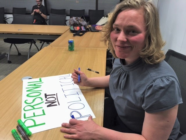 Abortion rights advocate Jackie Casteel traveled to Washington, D.C. to protest the restrictive law facing the Supreme Court. CREDIT: BONYEN LEE-GILMORE