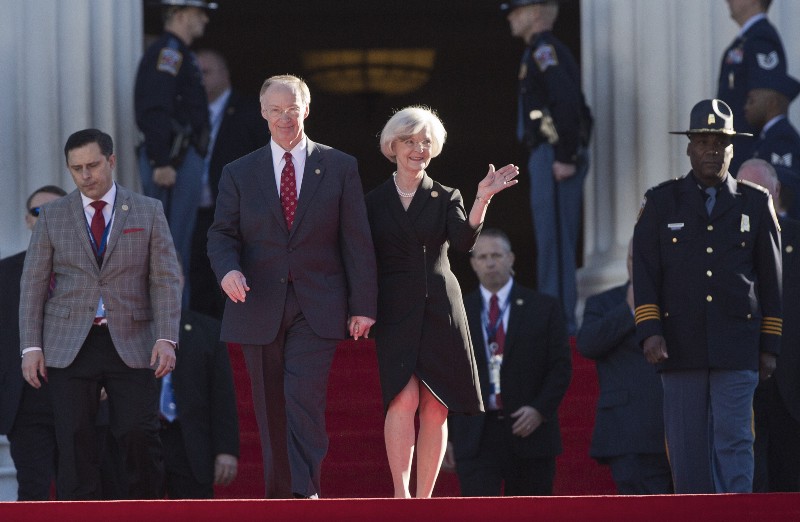 In this Monday, Jan. 19, 2015, file photo, Alabama Gov. Robert Bentley and his wife, Dianne Bentley, walk down the Capitol steps during his inauguration for a second term, in Montgomery, Ala. Alabamas first lady on Friday. Aug. 28, 2015, filed for divorce from Gov. Robert Bentley, saying their 50-year marriage has suffered an irretrievable breakdown. The divorce was one of Alabama’s top stories in 2015. (AP Photo/Brynn Anderson, File) CREDIT: AP PHOTO/BRYNN ANDERSON, FILE