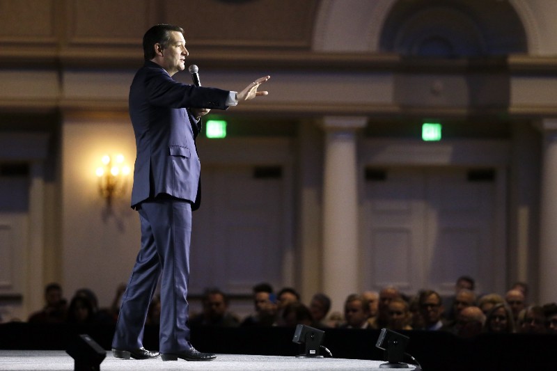 Republican presidential candidate Sen. Ted Cruz (R-TX) speaks at the National Religious Broadcasters convention Friday, Feb. 26, 2016, in Nashville, Tenn. CREDIT: AP PHOTO/MARK HUMPHREY