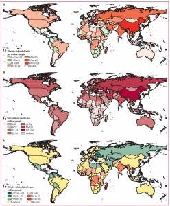 Climate-related deaths per million people in 2050. Click to expand.