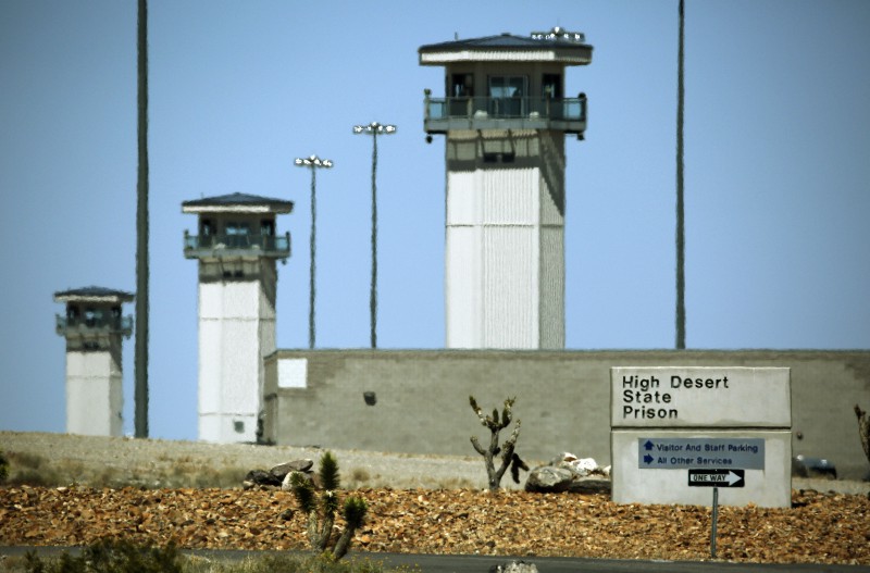 FILE — This April 15, 2015 file photo shows guard towers at High Desert State Prison in Indian Springs, Nev., one of Nevadas toughest prisons. CREDIT: AP PHOTO/JOHN LOCHER