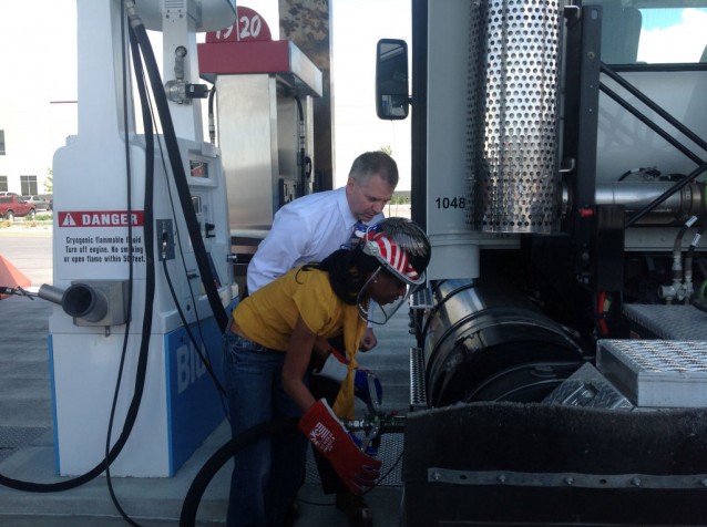 Rep. Mia Love has a picture of herself pumping gas under the tab for energy policy. CREDIT: Mia Love’s campaign website