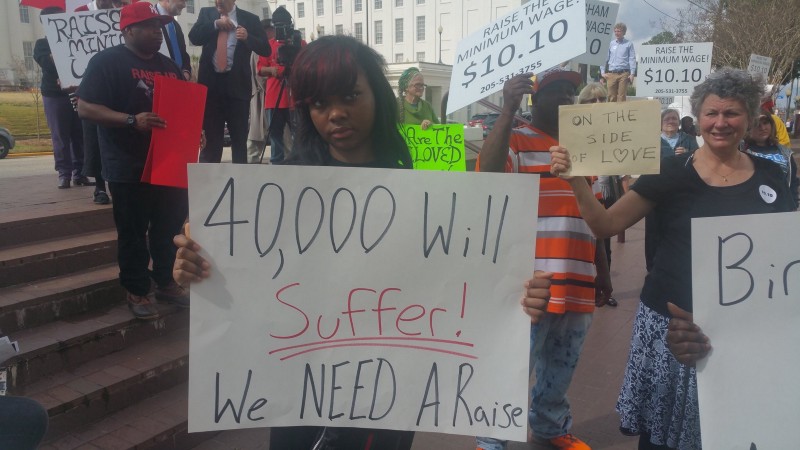 Protesters at a rally in Montgomery in February