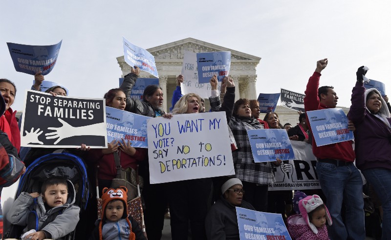 Members of CASA de Maryland participate in a immigration rally outside the Supreme Court in Washington, Friday, Jan. 15, 2016. CREDIT: AP PHOTO/SUSAN WALSH