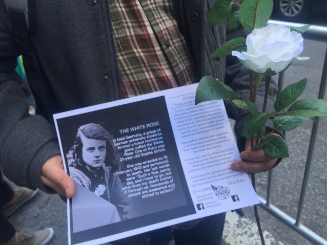 Boris Yagudayev, a native of Uzbekistan, said he wanted to hand Donald Trump a white rose. CREDIT: Emily Atkin