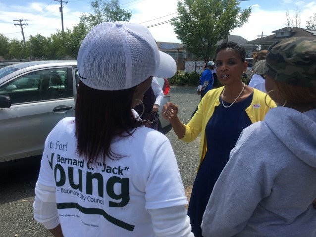 Edwards stopped by a polling place in Baltimore on Tuesday. CREDIT: Kira Lerner