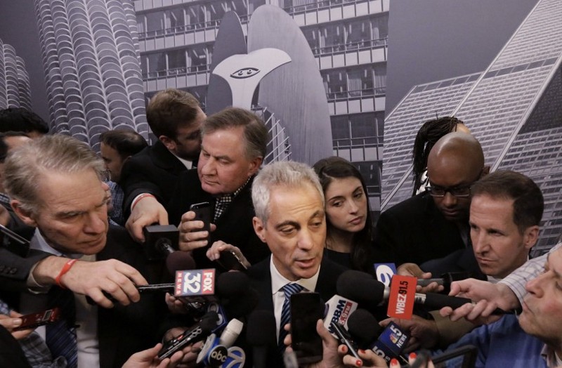 Chicago Mayor Rahm Emanuel speaks to the media, in Chicago. Chicago officials released hundreds of emails Thursday Dec. 31, 2015 related to a video showing a white police officer shooting a black teenager 16 times. CREDIT: Spencer Green, AP
