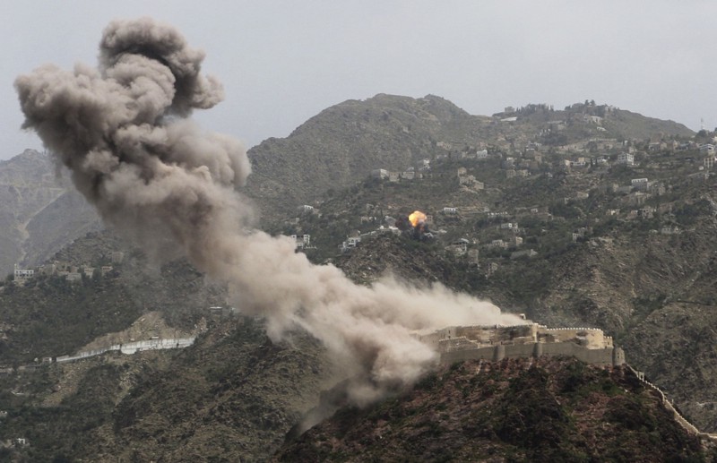 Smoke rises from al-Qahira castle, an ancient fortress that was recently taken over by rebels in Taiz city, Yemen, in this May 21, 2015, photo. CREDIT: AP PHOTO/ABDULNASSER ALSEDDIK