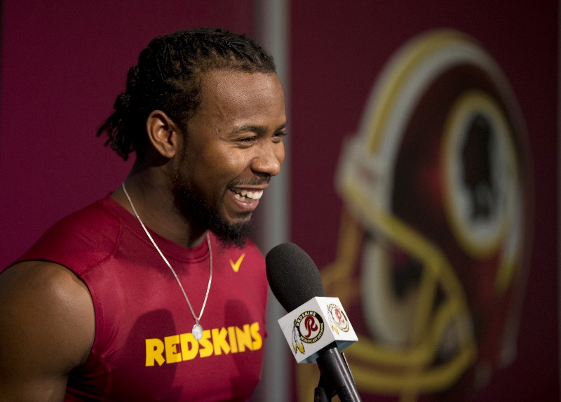 Washington Redskins newly signed cornerback Josh Norman, speaks during a news conference at Redskins Park in Ashburn, Va., Monday, April 25, 2016. CREDIT: MANUEL BALCE CENETA, AP