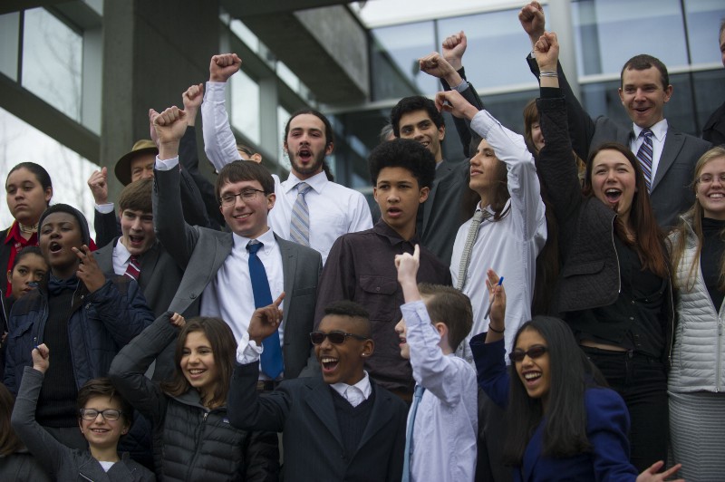 Young plaintiffs celebrate the judge’s ruling. CREDIT: OUR CHILDREN’S TRUST
