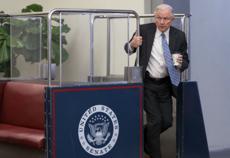 Sen. Jeff Sessions, R-Ala., a member of the Senate Judiciary Committee, arrives at the Capitol by an underground tram as members attend weekly policy luncheons, in Washington, Tuesday, March 8, 2016. CREDIT: AP PHOTO/J. SCOTT APPLEWHITE