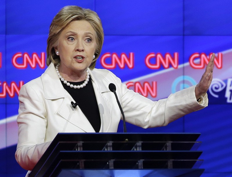 Hillary Clinton speaks during the CNN Democratic Presidential Primary Debate with Sen. Bernie Sanders, I-Vt., at the Brooklyn Navy Yard on Thursday, April 14, 2016 in New York. CREDIT: AP PHOTO/SETH WENIG