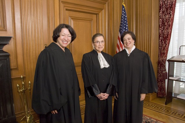 From left, Justices Sonia Sotomayor, Ruth Bader Ginsburg, and Justice Elena Kagan in the Justices’ Conference Room prior to Justice Kagan’s Investiture Ceremony at the court in Washington. CREDIT: AP Photo/Steve Petteway, Supreme Court, File