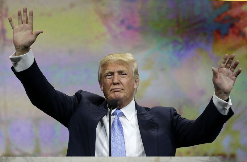 Donald Trump speaks at the National Rifle Association convention Friday, April 10, 2015, in Nashville, Tenn. CREDIT: AP PHOTO/MARK HUMPHREY