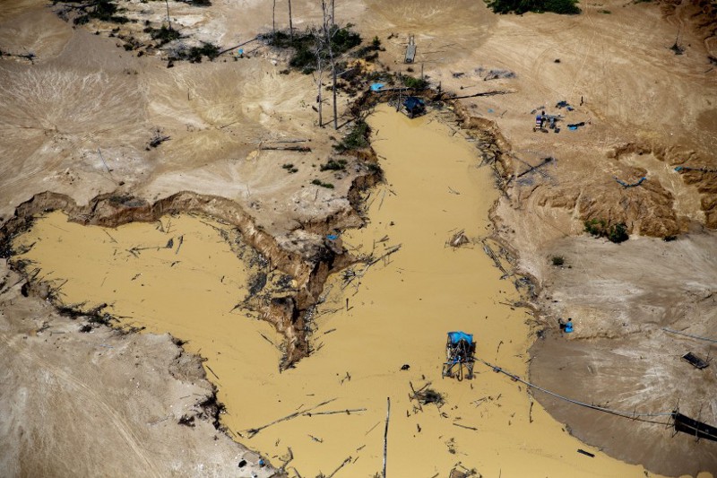 This aerial photo shows a deforested area known as La Pampa, in Peru’s Madre de Dios region.