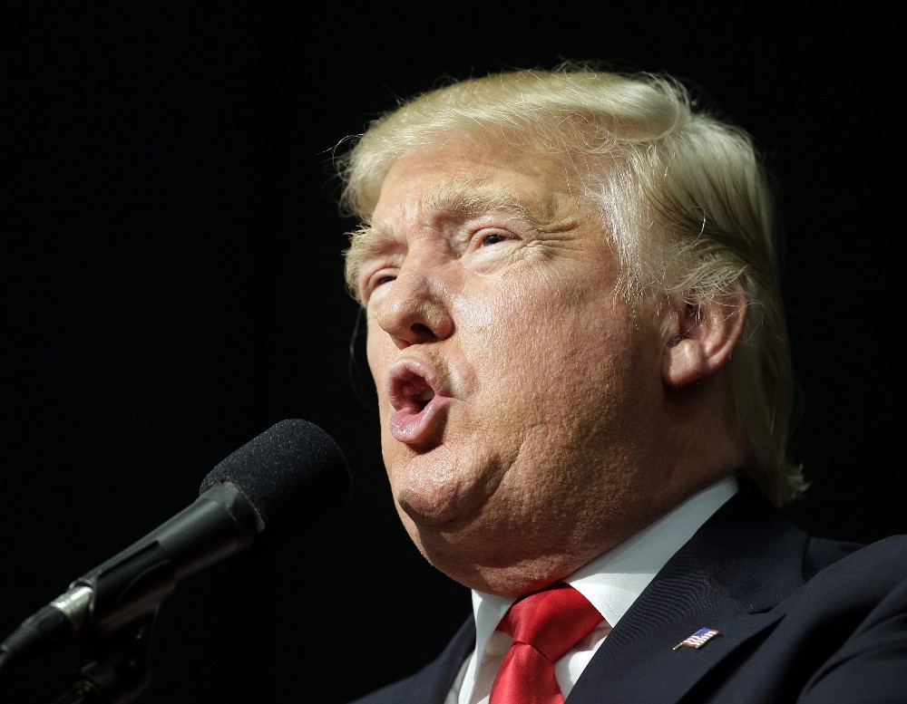 Republican presidential candidate Donald Trump speaks during a campaign stop, Wednesday, April 20, 2016, in Indianapolis. CREDIT: AP PHOTO/DARRON CUMMINGS