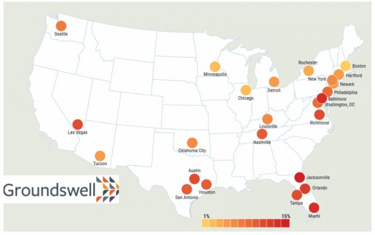 Percentage of families living in poverty paying more than $200 a month on electricity. CREDIT: Groundswell