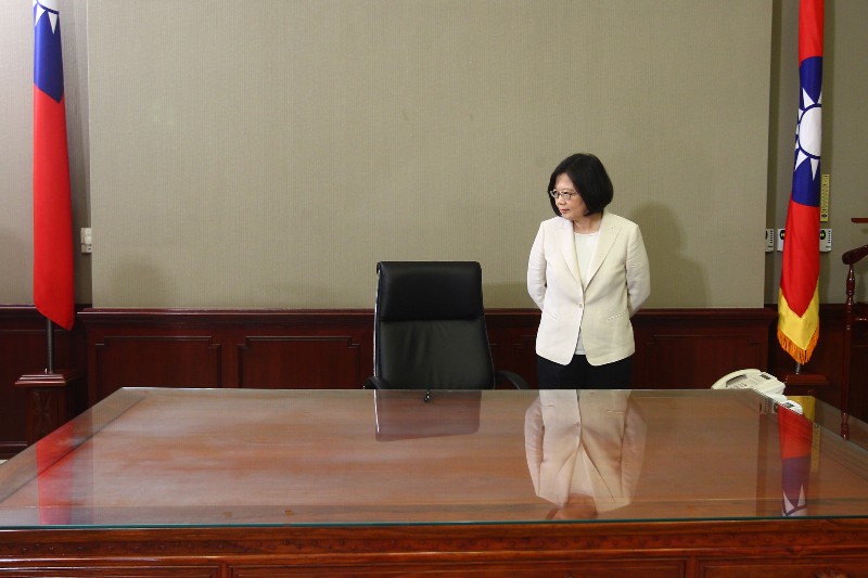 Taiwan’s President Tsai Ing Wen, likely about to make the “emotional” decision to sit down. CREDIT: TAIPEI PHOTOJOURNALISTS ASSOCIATION/POOL PHOTO VIA AP