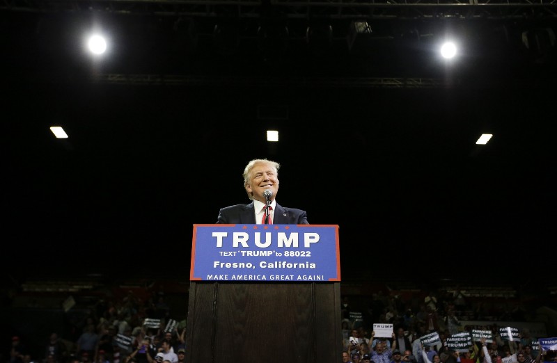 Republican presidential candidate Donald Trump speaks during a rally in Fresno, CA CREDIT: AP PHOTO/CHRIS CARLSON