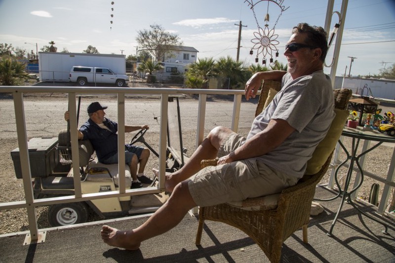 FROM LEFT: Rudy Rudenick and Larry Wiebalk share jokes one recent morning. CREDIT: Alejandro Davila Fragoso