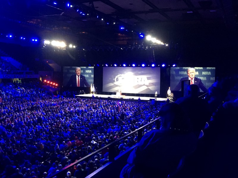 Trump spoke to the NRA’s annual meeting in Louisville on Friday. CREDIT: KIRA LERNER