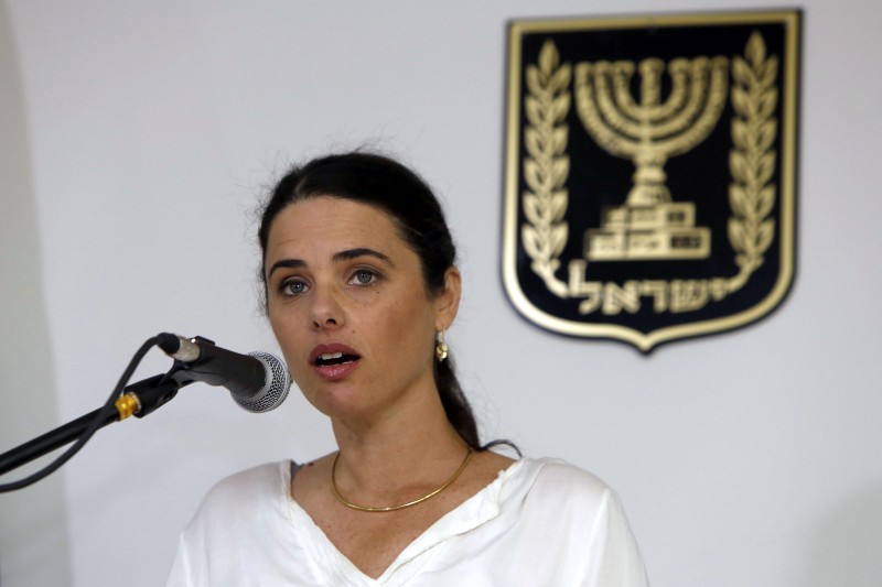 Israel’s Justice Minister, Ayelet Shaked, 39, speaks during a ceremony welcoming her at the Justice Ministry, in Jerusalem, Sunday, May 17, 2015. CREDIT: AP PHOTO/GALI TIBBON