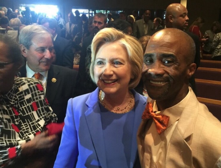 Malone met Clinton during a campaign stop at a church in Louisville on Sunday. CREDIT: Alonzo Malone Jr.