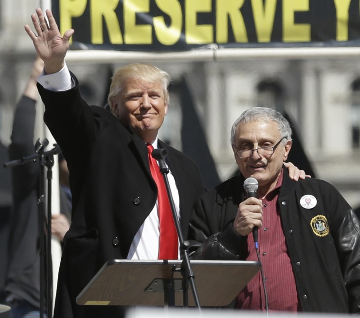 Donald Trump, left, and Carl Paladino, who ran for governor of New York as a Republican in 2010, speak during a gun rights rally at the Empire State Plaza on Tuesday, April 1, 2014, in Albany, N.Y. CREDIT: AP Photo/Mike Groll