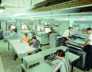 Analog computer equipment in the old Space Flight Operations control center, 1960 CREDIT: Courtesy NASA/JPL-Caltech)