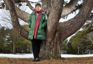 In this photo made Monday, March 14, 2011, conservationist Roxanne Quimby poses next to white pine in Portland, Maine. CREDIT: AP Photo/Robert F. Bukaty