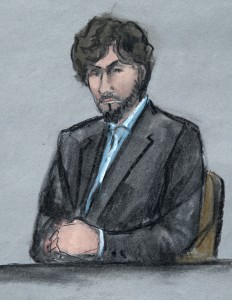 A courtroom sketch of Boston Marathon bomber Dzhokhar Tsarnaev (Jane Flavell Collins via AP)