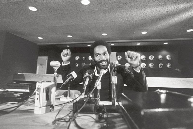 O.J. at Rich Stadium press conference circa 1975. CREDIT: Mickey Osterreicher/Courtesy of ESPN Films