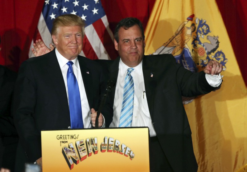 Republican presidential candidate Donald Trump, left, stands with New Jersey Gov. Chris Christie at a campaign event Thursday, May 19, 2016, in Lawrenceville, N.J. CREDIT: AP PHOTO/MEL EVANS