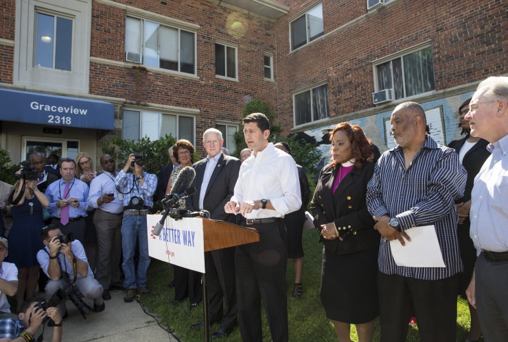 House Speaker Paul Ryan speaks at a drug rehab facility in the Anacostia neighborhood of Washington, Tuesday, June 7, 2016, where he proposed an overhaul for the nation’s poverty programs. CREDIT: AP Photo/J. Scott Applewhite