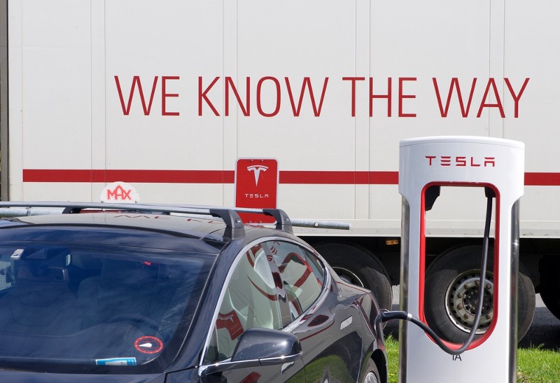 Tesla supercharging station in Oslo, Norway. CREDIT: SHUTTERSTOCK