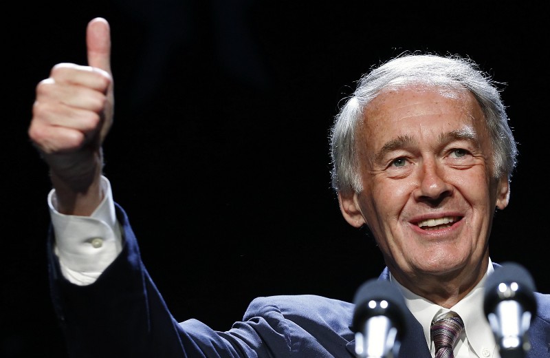 Senator-elect Ed Markey gives a thumbs-up while speaking at the Massachusetts state Democratic Convention in Lowell, Mass., in this July 13, 2013 file photo. CREDIT: AP PHOTO/MICHAEL DWYER