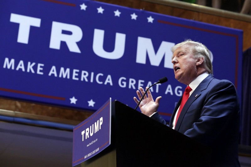 Developer Donald Trump delivers remarks during his announcement that he will run for president of the United States, in the lobby of Trump Tower, New York, Tuesday, June 16, 2015. CREDIT: AP PHOTO/RICHARD DREW