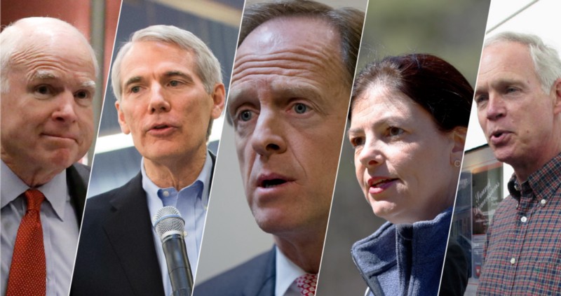 From left to right, McCain, Portman, Toomey, Ayotte, Johnson. (Toomey has not yet endorsed.) CREDIT: AP PHOTOS