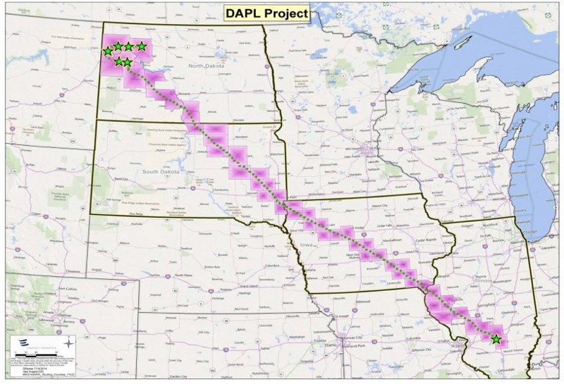 Starting in the oil rich Bakken Region of North Dakota, the Bakken Pipeline will run through four states before it reaches a market hub near Patoka, Illinois. CREDIT: DAKOTA ACCESS