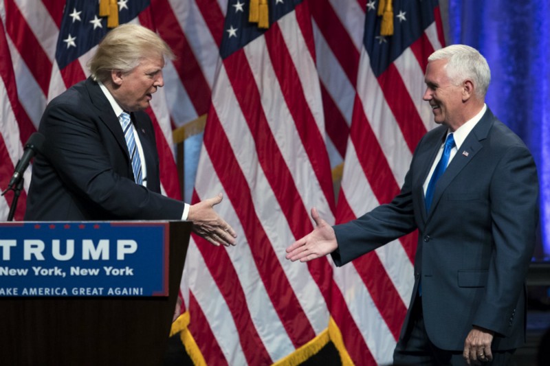 Donald Trump introduced Gov. Mike Pence (R-IN) as his running mate on Saturday. CREDIT: AP PHOTO/EVAN VUCCI