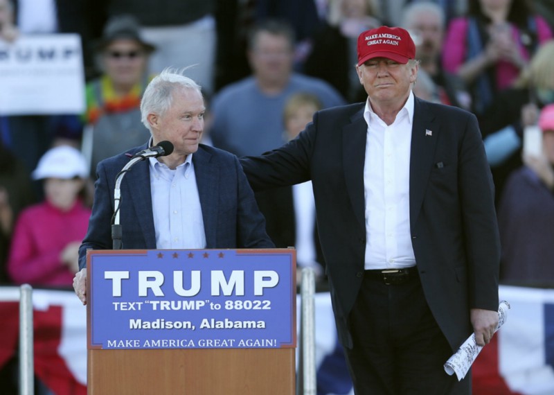 Donald Trump campaigns in February with Sen. Jeff Sessions (R-AL) CREDIT: AP PHOTO/JOHN BAZEMORE