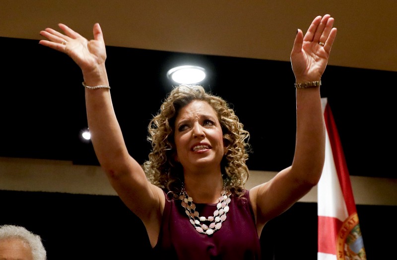 DNC Chairwoman, Debbie Wasserman Schultz, D-Fla., arrives for a Florida delegation breakfast, Monday, July 25, 2016, in Philadelphia, during the first day of the Democratic National Convention. CREDIT: AP PHOTO/MATT SLOCUM