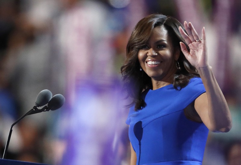 First Lady Michelle Obama takes the stage during the first day of the Democratic National Convention in Philadelphia , Monday, July 25, 2016. (AP Photo/Paul Sancya) CREDIT: ASSOCIATED PRESS